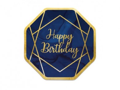 Γενέθλια με Ναυτικό Μπλε και Χρυσό Μεγάλα Εξάγωνα Χάρτινα Πιάτα (8τμχ)