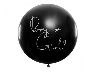 Large Black Latex Balloon for Gender Reveal with Blue Confettis