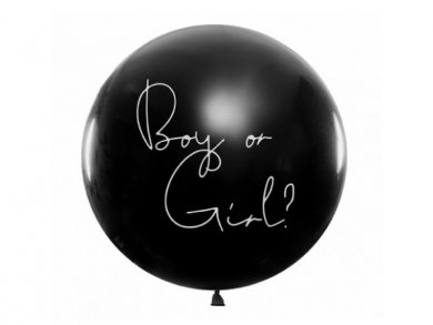 Large Black Latex Balloon for Gender Reveal with Pink Confettis