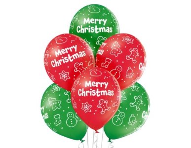Merry Christmas Κόκκινα και Πράσινα Λάτεξ Μπαλόνια (6τμχ)