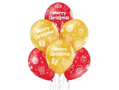 Merry Christmas Red and Gold Pearl Latex Balloons (6pcs)