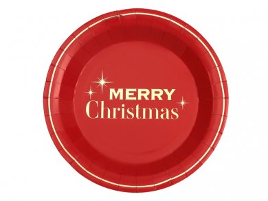 Merry Christmas Κόκκινα Μεγάλα Χάρτινα Πιάτα με Χρυσοτυπία (10τμχ)