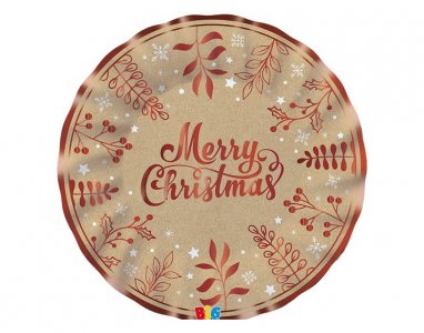 Merry Chritsmas Κραφτ και Κόκκινο Μεγάλα Χάρτινα Πιάτα (6τμχ)