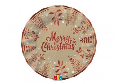 Merry Christmas Κραφτ και Κόκκινο Μικρά Χάρτινα Πιάτα (6τμχ)