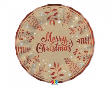 Merry Christmas Κραφτ με Κόκκινο Πολύ Μεγάλα Χάρτινα Πιάτα (6τμχ)