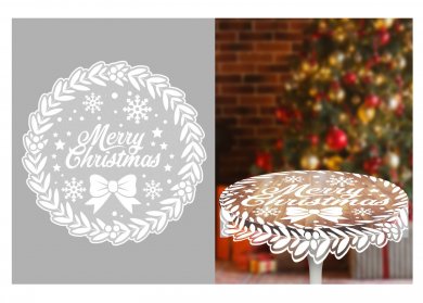 Merry Christmas Λευκό Στρογγυλό Δαντελωτό Τραπεζομάντηλο (100εκ)