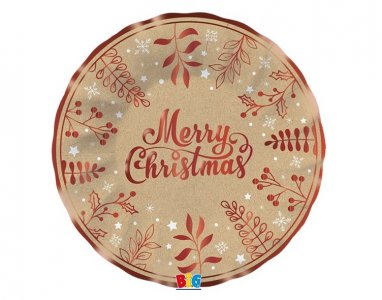 Merry Christmas Κραφτ και Κόκκινο Μεγάλα Βαθιά Χάρτινα Πιάτα (6τμχ)