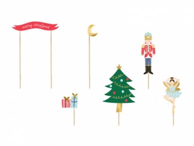 Merry Christmas the Nutcracker and the Ballerina Cake Toppers (6pcs)