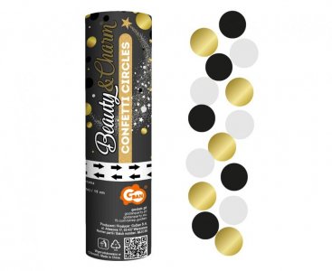 Small Party Cannon with Black Gold and White Confetti (15cm)