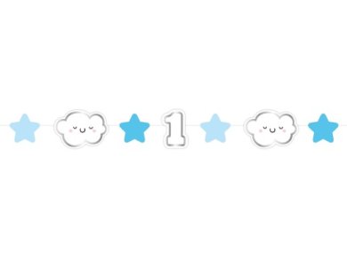 Μίνι Γιρλάντα Με Συννεφάκια και Γαλάζια Αστεράκια για Πρώτα Γενέθλια (120εκ)