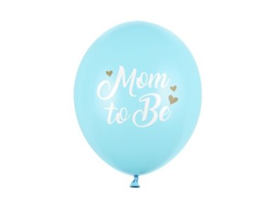 Mom to Be Pale Blue Latex Balloons with Hearts (6pcs)