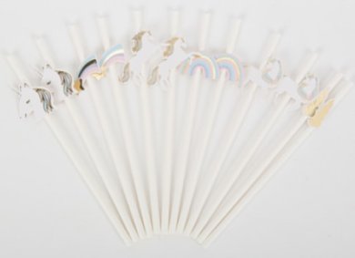 Unicorn and Rainbow with Gold Foiled Details Paper Straws (12pcs)