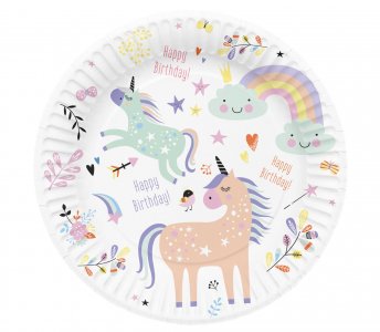 Unicorn and Rainbow Large Paper Plates (8pcs)