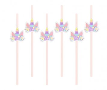 Unicorn with Flowers Paper Straws (6pcs)