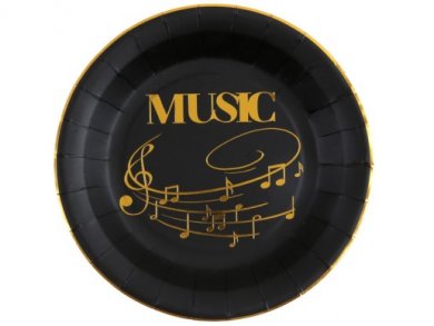 Music Black Large Paper Plates with Gold Print (10pcs)