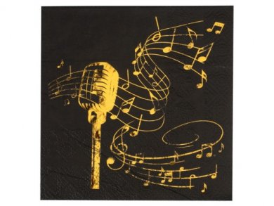 Music Black Beverage Napkins with Gold Foiled Print (20pcs)