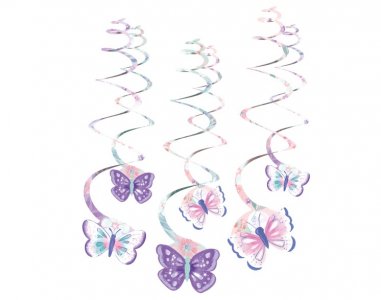 Purple Butterflies Swirl Decorations (6pcs)