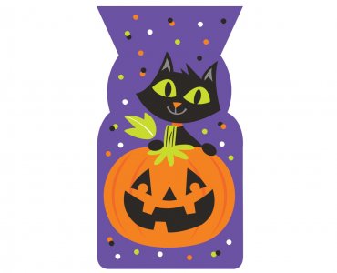 Plastic Treat Bags with Pumpkin and Black Cat Design (20pcs)