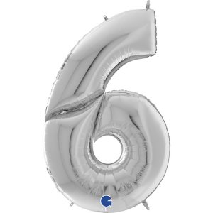 Supershape Balloon Number 6 Six Silver (100cm)