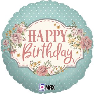 Floral Με Πουά Foil Μπαλόνι Για Γενέθλια Happy Birthday (46εκ)