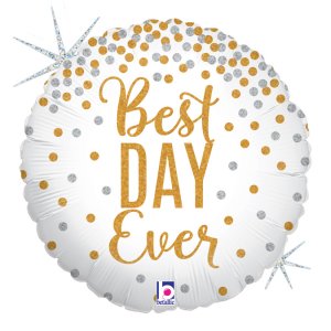Best Day Ever White and Gold Holographic Balloon Foil