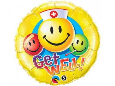 Foil Balloon Get Well with Emoji (46cm)