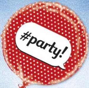 Foil Balloon for Party with Red Dots and hashtag Party