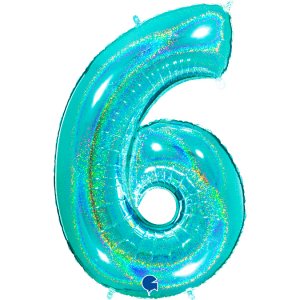 Mint Holographic Supershape Balloon Number 6 Six (100cm)