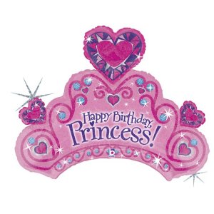 Princess Crown Pink Happy Birthday Holographic Design Balloon Supershape (86cm)