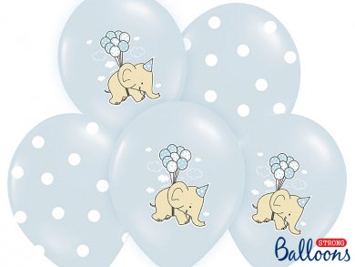Little blue elephant and dots latex balloons (6pcs)