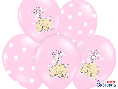 Pink Elephant and Dots latex balloons (6pcs)