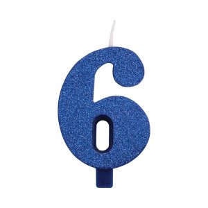 Blue Glitter Cake Candle Number 6 (7,5cm)