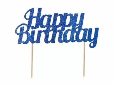 Blue with Glitter Happy Birthday Cake Topper