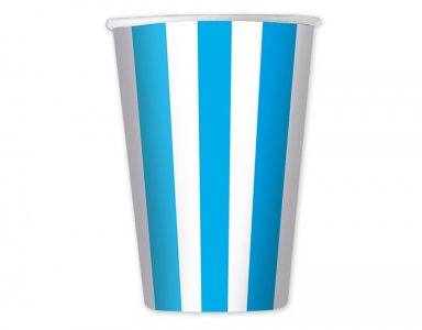 Blue and White Stripes Large Paper Cups (6pcs)