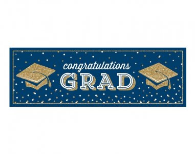 Blue and Gold Congratulations Grad Banner (50,8cm x 152cm)