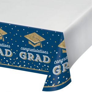 Blue and Gold Congratulations Grad Tablecover  (137cm x 259cm)