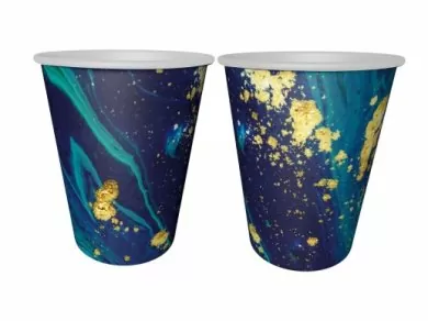 Blue and Gold Marble Design Paper Cups (6pcs)