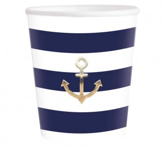 Navy and Gold Anchor Paper Cups (8pcs)