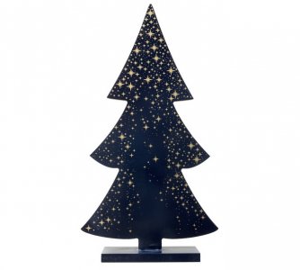 Navy Blue Wooden Christmas Decoration with Gold Stars (27cm)