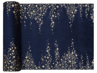Navy Blue Velvet Table Runner with Rain of Gold Stars (26cm x 250cm)