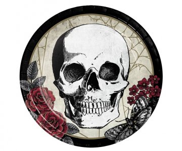 Skull and Red Flowers Large Paper Plates (8pcs)