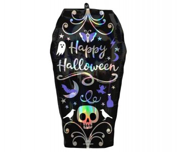 Happy Halloween Coffin Super Shape Balloon with Iridescent Print (68cm)