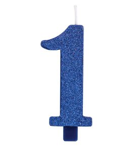 Number 1 Blue with Glitter Cake Candle (7,5cm)