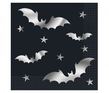 Bats Black Napkins with Silver Foiled Print (20pcs)