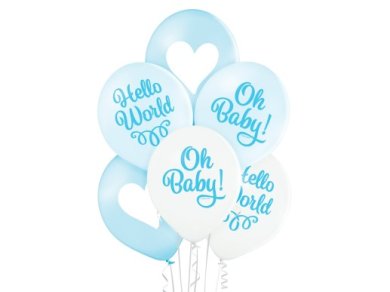 Oh Baby White and Blue Latex Balloons (6pcs)