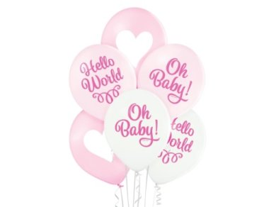 Oh Baby Ροζ και Λευκά Λάτεξ Μπαλόνια (6τμχ)