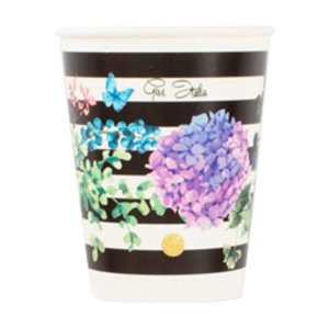 Floral with Black and White Stripes Paper Cups (8pcs)