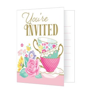 Floral Tea Party Προσκλήσεις για Πάρτυ (8τμχ)