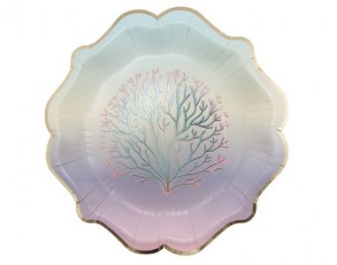 Pastel Mermaid Large Paper Plates with Gold Foiled Details (8pcs)