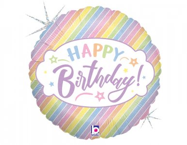 Παστέλ Stripes Happy Birthday Foil Μπαλόνι (45εκ)